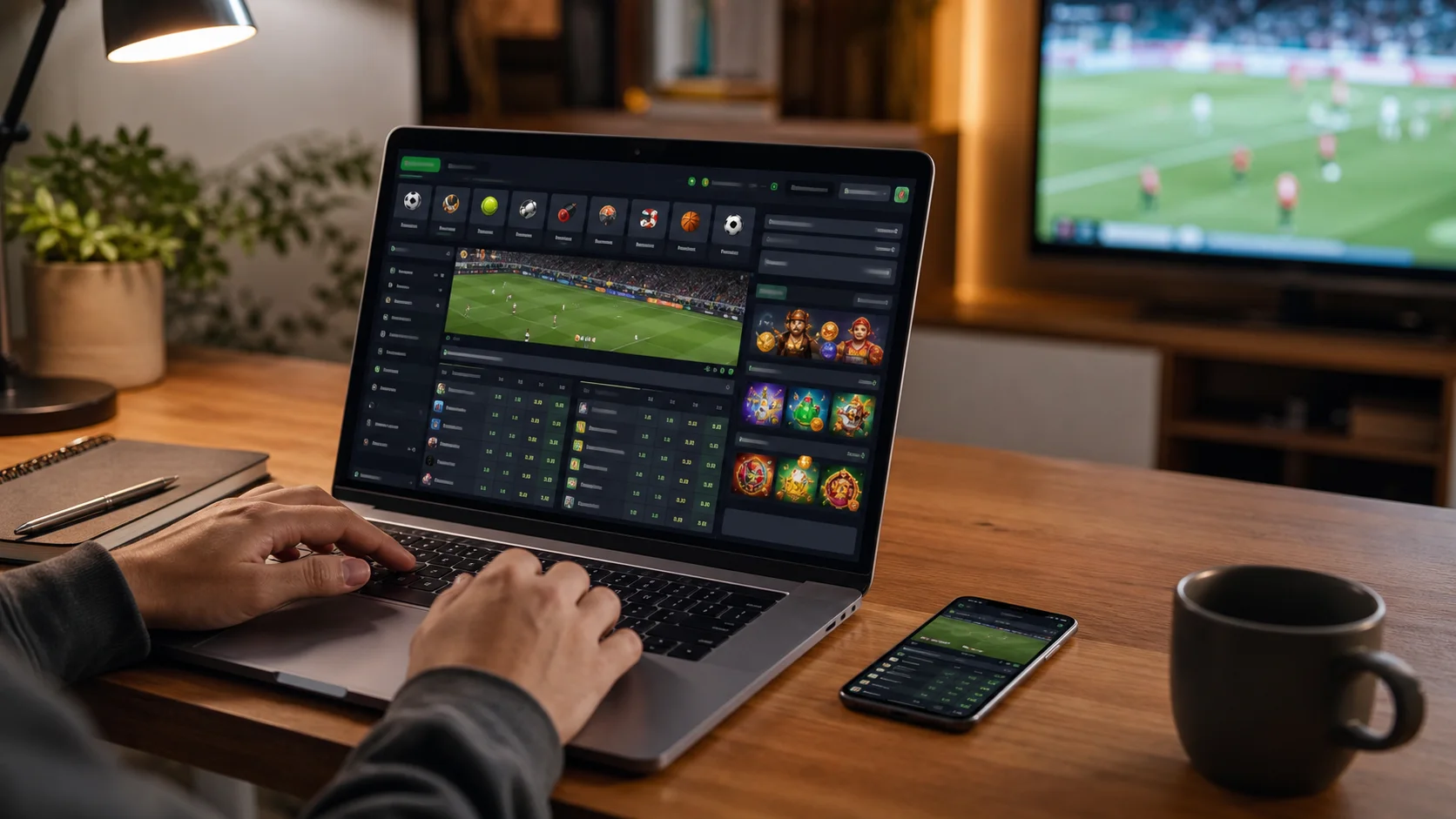 Plataforma lotofacil em notebook e celular com apostas esportivas e cassino online